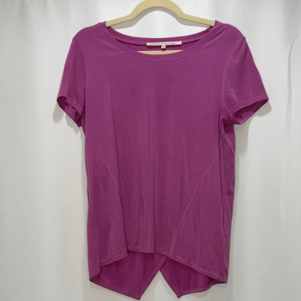 Rachel Roy Split Back Short Sleeve Blouse in Pink Size Medium